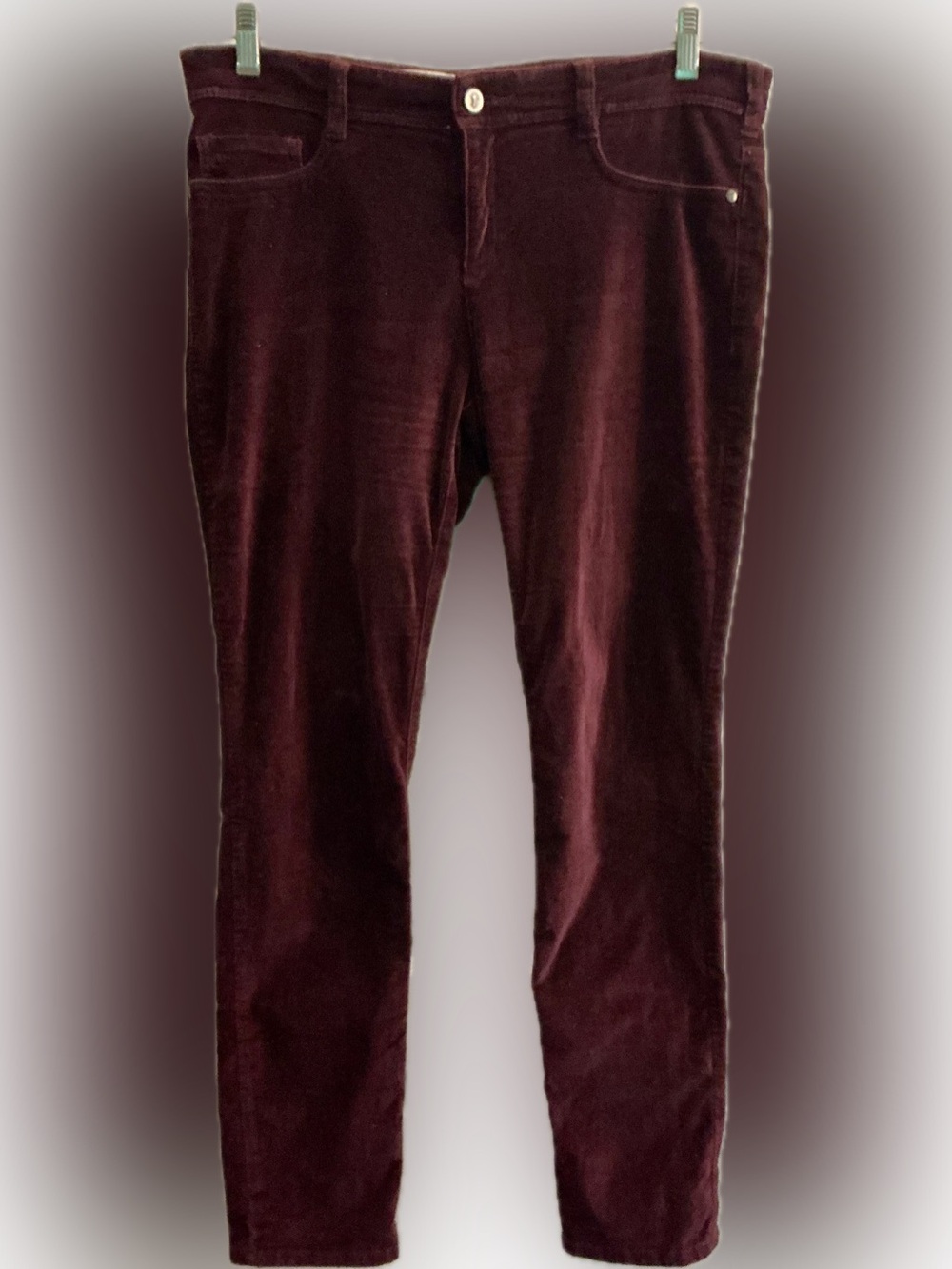 Pilcro Anthropologie Serif Velvet Skinny Pants Burgundy Wine Size 29 Stretch